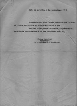 Επιστολή της Ελμίνας Παντελάκη (Προέδρου της Επιτροπής Εκπαίδευσης του Εθνικού Συμβουλίου Ελληνίδ...