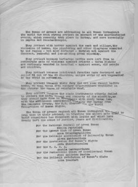 Διαμαρτυρία των Συνεργαζόμενων Γυναικείων Σωματείων για τον διωγμό των Ελλήνων στη Σμύρνη και την...