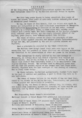 Protest of the Cooperating Greek Women's Associations against the acts of mass barbarism committe...