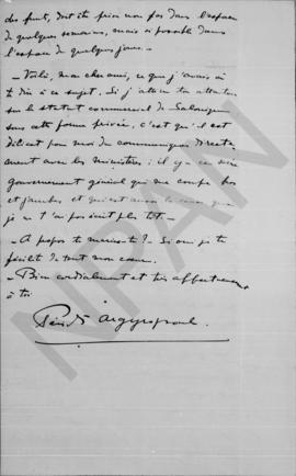 Επιστολή Periklιs Argyropoylos (Περικλής Αργυρόπουλου) προς Αλέξανδρο Διομήδη, Θεσσαλονίκη, 21 Φε...