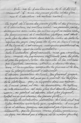 Elmine Pantelaki: Note sur le questionnaire de l' UNESCO concernant l' acces des jeunes filles et...