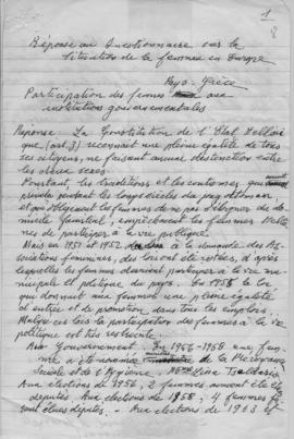 Ελμίνα Παντελάκη: Reponse au questionnaire sur la situation de la femme en Europe. Participation ...