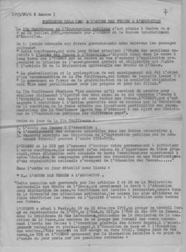 UNESCO. Problemes relatifs a l' acces des femmes a l' education. 1953 1