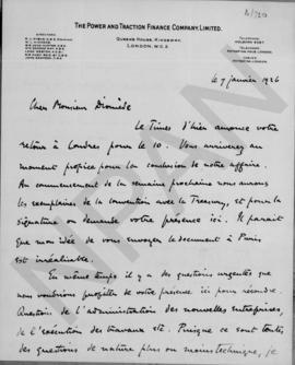 Επιστολή P. Horsfal, Power and Traction Finance Company προς τον Αλέξανδρο Διομήδη, Λονδίνο 7 Ιαν...