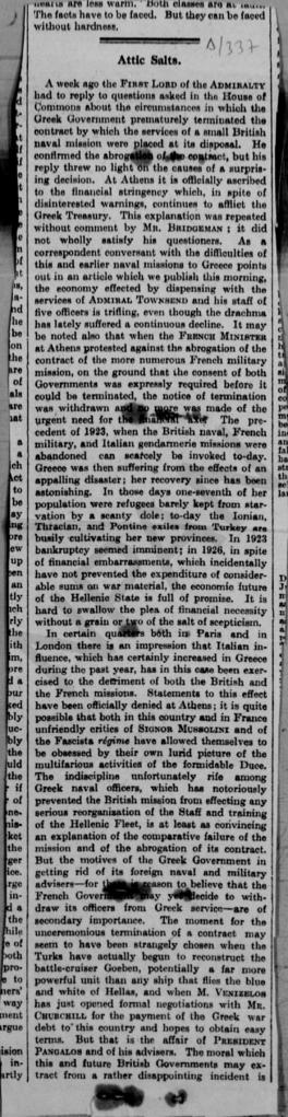 Απόκομμα αγγλικής εφημερίδας σχετικά με το ελληνικό χρέος, 1926 1
